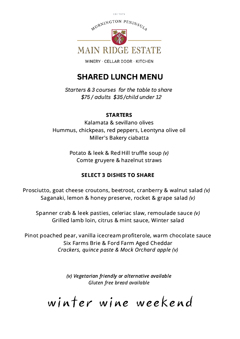 Main Ridge Estate | The Larder | Set Lunch Menu