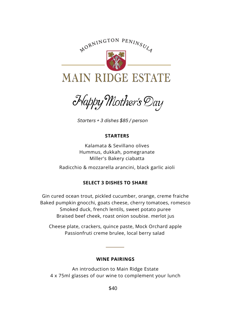 Main Ridge Estate | The Larder | Set Lunch Menu